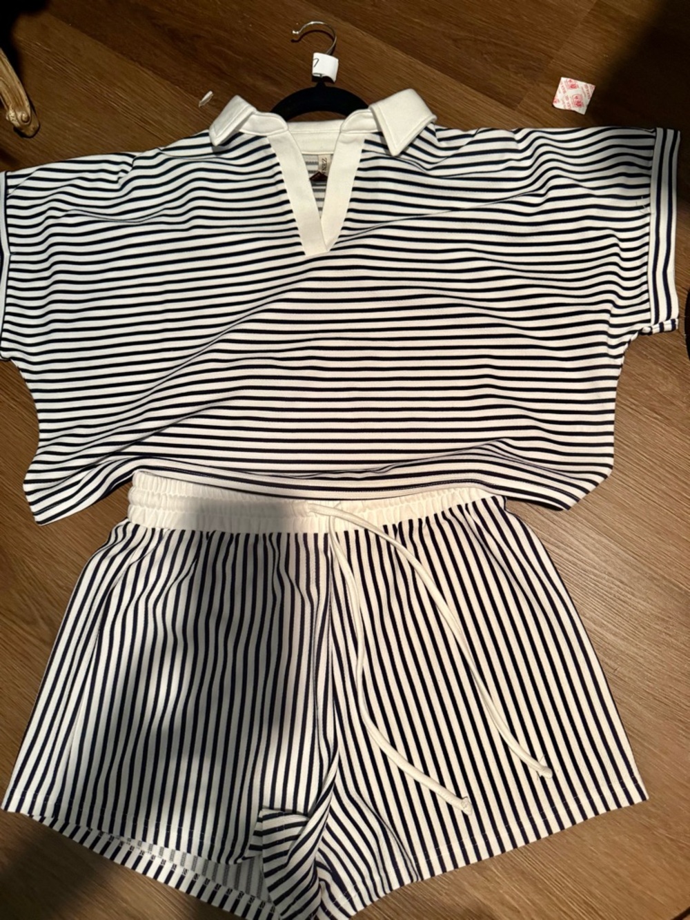 Navy Striped Top and Shorts Set